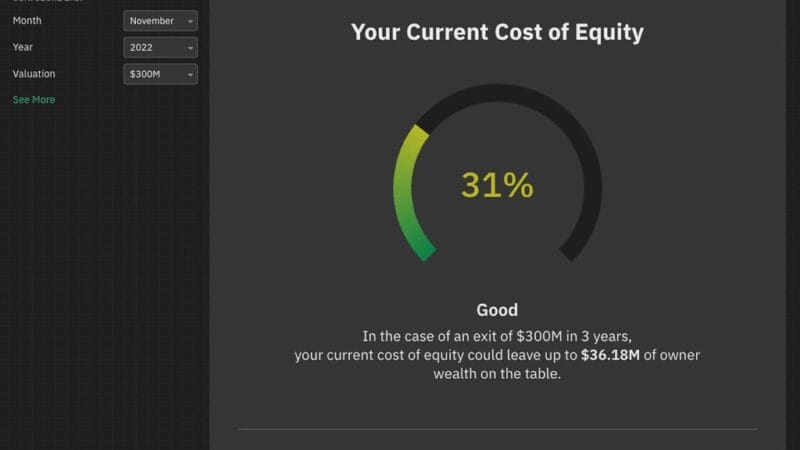 Founder reviewing venture funding and business equity versus personal net worth dashboard