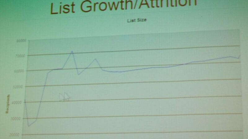 Email marketing dashboard showing subscriber list and campaign metrics for a product launch